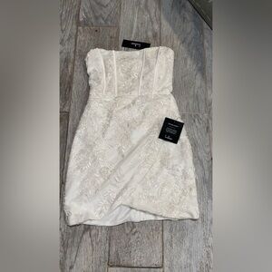 Lulu's Ivory Strapless Embroidered Dress